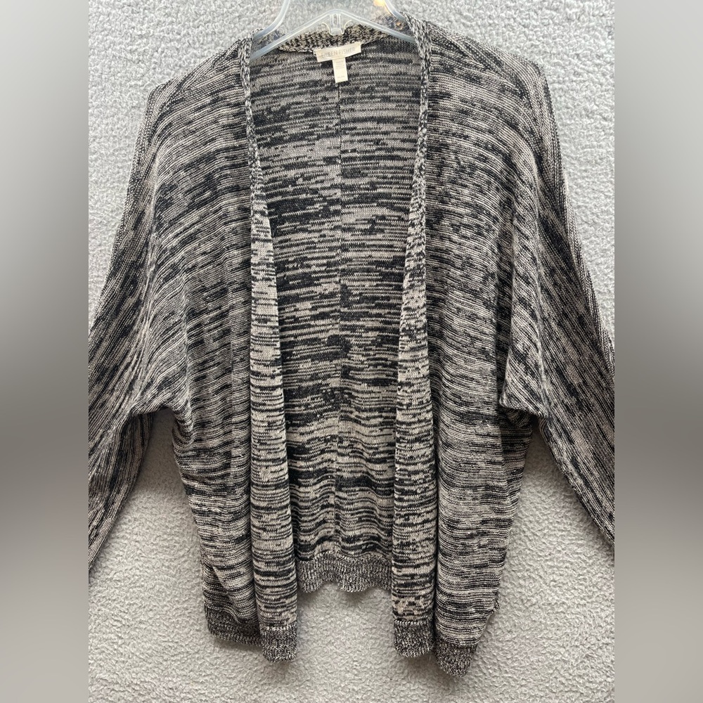 Eileen Fisher Womans Cardigan Summer Open style grey Black Medium Organic Linen